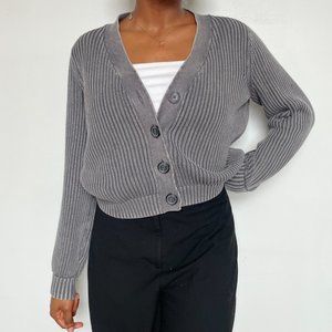 Old Navy Grey Ribbed Button-Up Cardigan